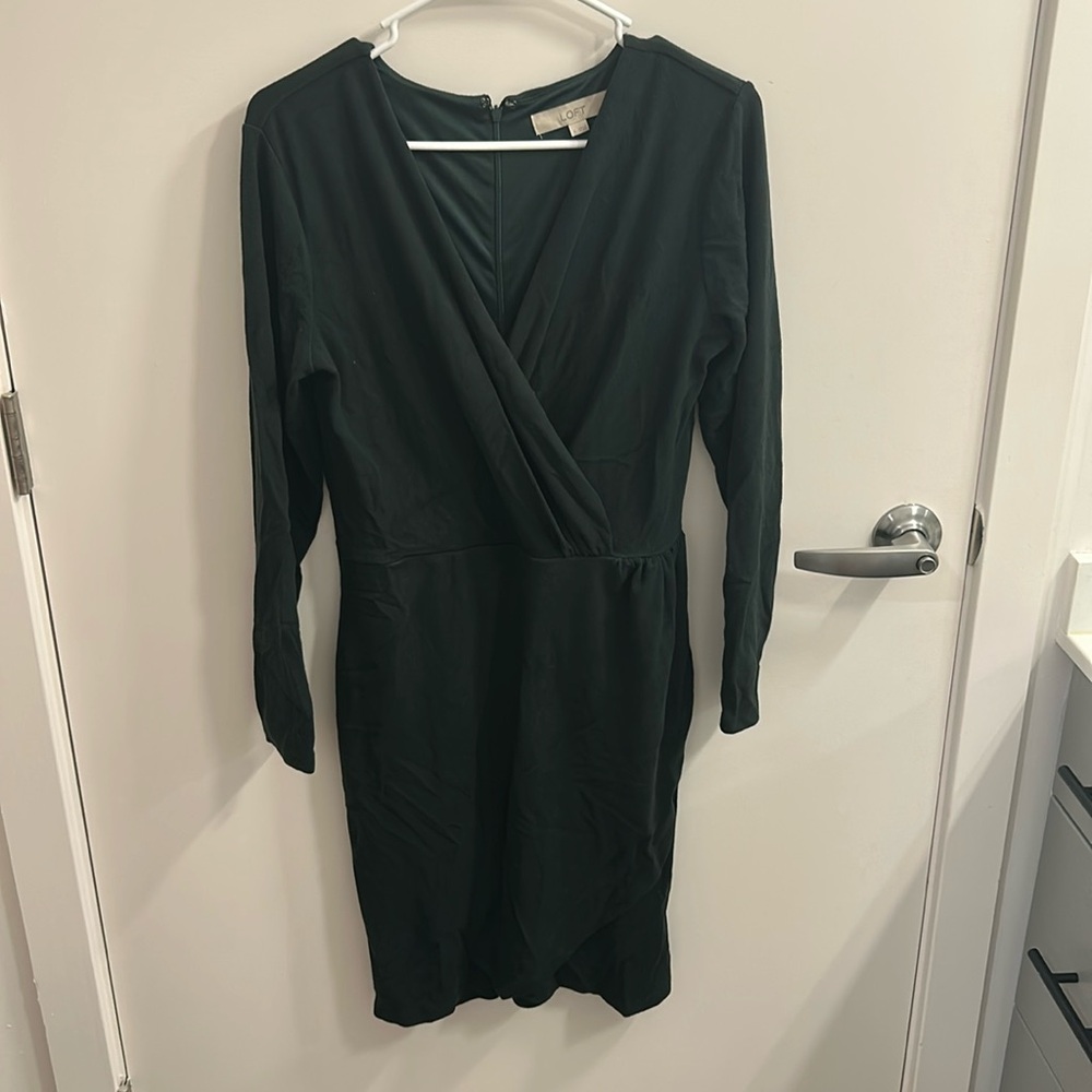 Loft Forrest green shirred top wrap dress size 6